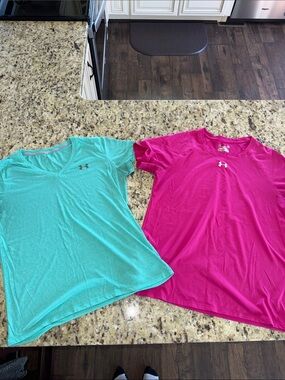 Under Armour womens Short Sleeve Tees - Aqua Green & Hot Pink
